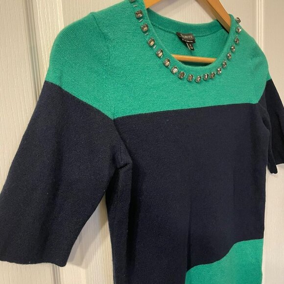 Talbots Medium Color Block Merino Wool Short Sleeve Sweater Preppy Quiet Luxury - Picture 2 of 7